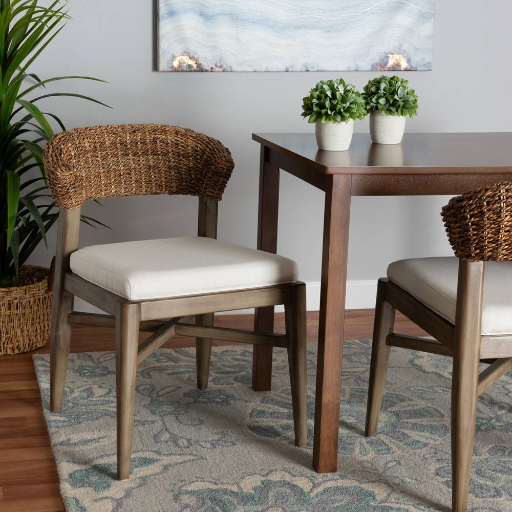 Chloe Modern Wicker Fair Walnut Brown Finished Mahogany Wood and Natural Rattan Dining Chair