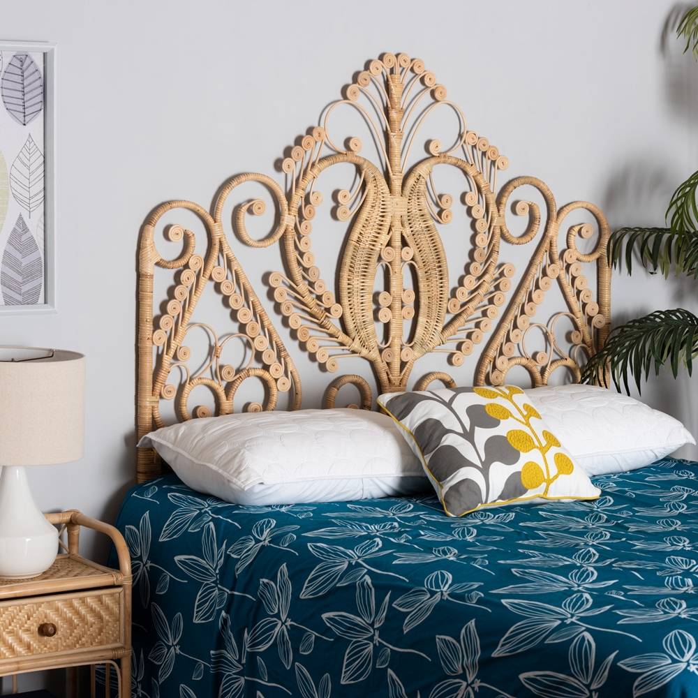 Caelinus Modern Wicker Fair Natural Brown Rattan Queen Size Standalone Headboard