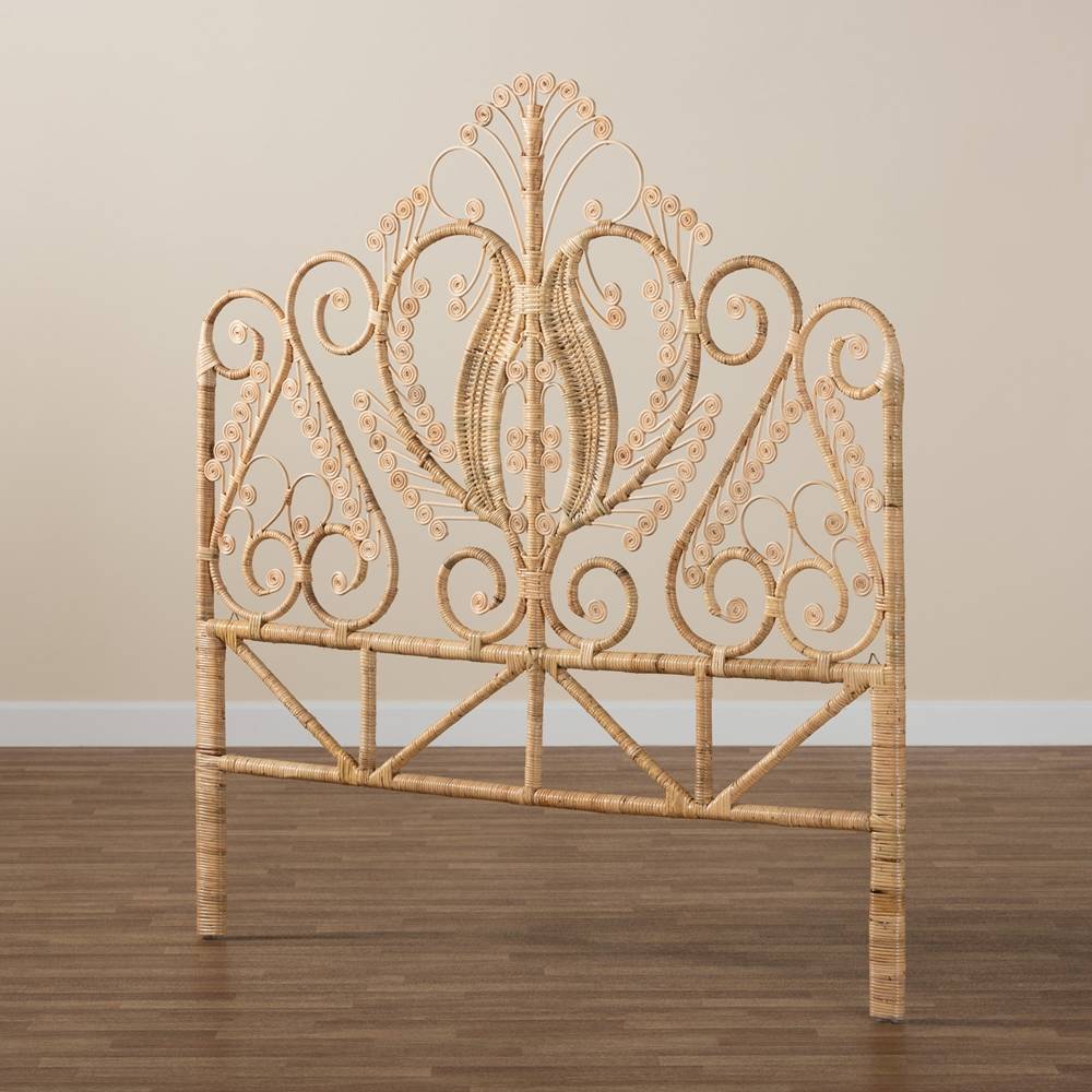 Caelinus Modern Wicker Fair Natural Brown Rattan Queen Size Standalone Headboard