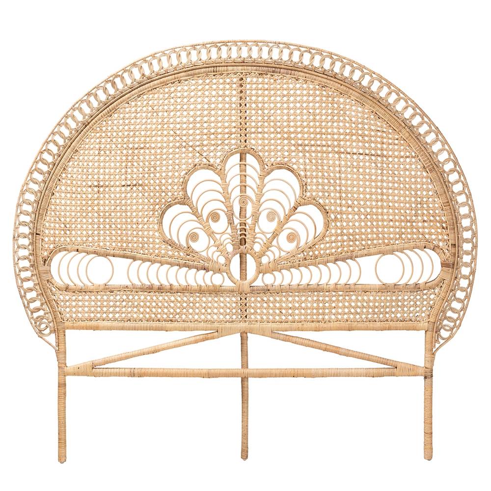 Marlette Modern Wicker Fair Natural Brown Rattan Queen Size Standalone Headboard