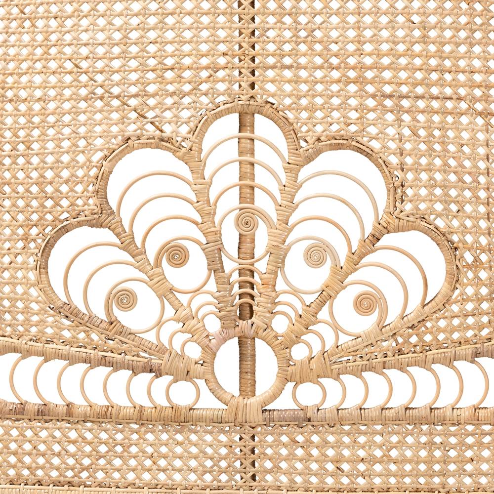 Marlette Modern Wicker Fair Natural Brown Rattan Queen Size Standalone Headboard