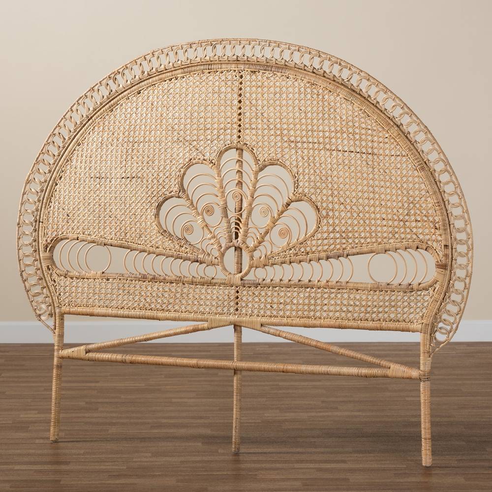 Marlette Modern Wicker Fair Natural Brown Rattan Queen Size Standalone Headboard