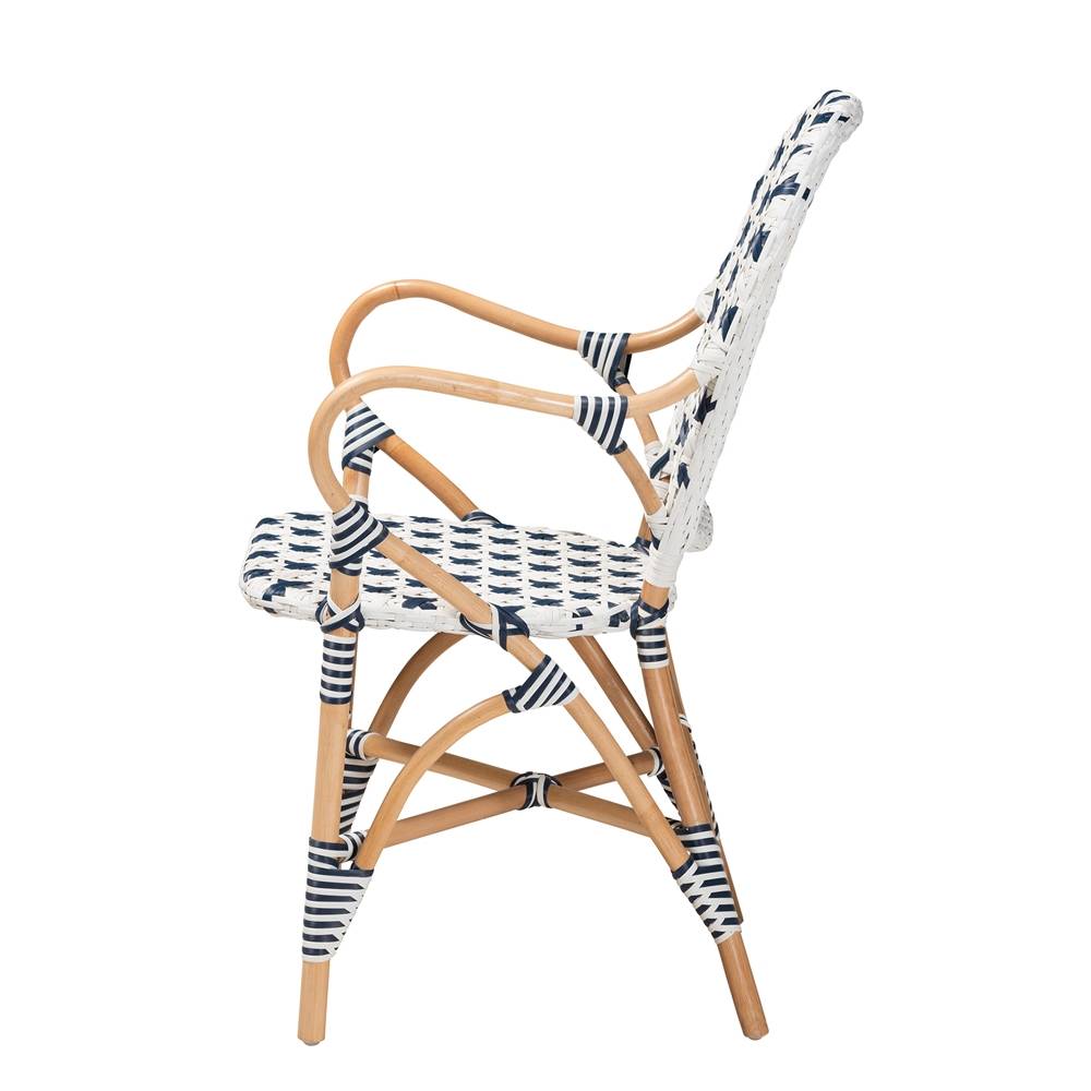 Bryson Modern French Blue and White Weaving and Natural Rattan Bistro Chair