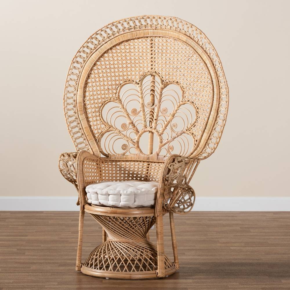 Ediva Modern Wicker Fair Natural Brown Rattan Peacock Accent Chair
