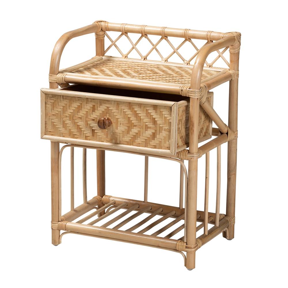Kobie Modern Wicker Fair Natural Brown Rattan 1-Drawer Nightstand