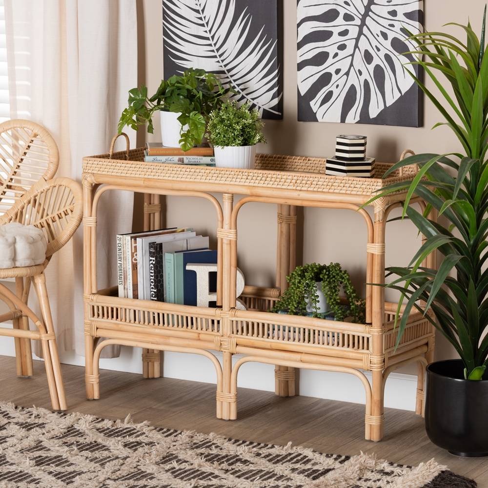 Lombok Modern Wicker Fair Natural Brown Rattan Console Table