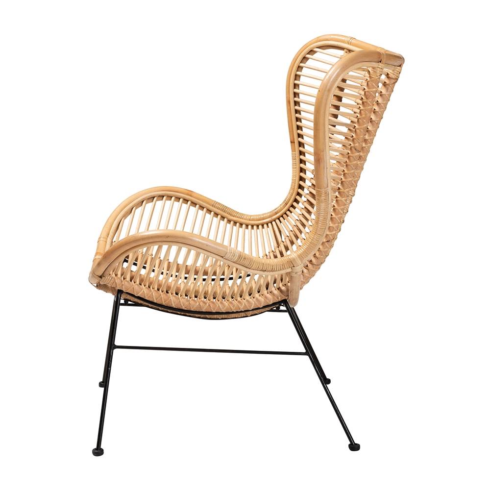 Colorado Modern Wicker Fair Natural Brown Rattan and Black Metal Accent Chair