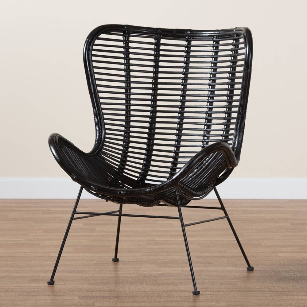 Colorado Modern Wicker Fair Black Rattan and Metal Accent Chair