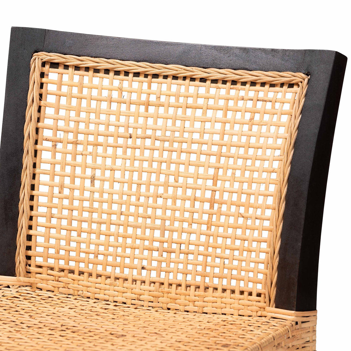 Lingga Modern Wicker Fair Dark Brown Mahogany Wood and Natural Rattan Counter Stool