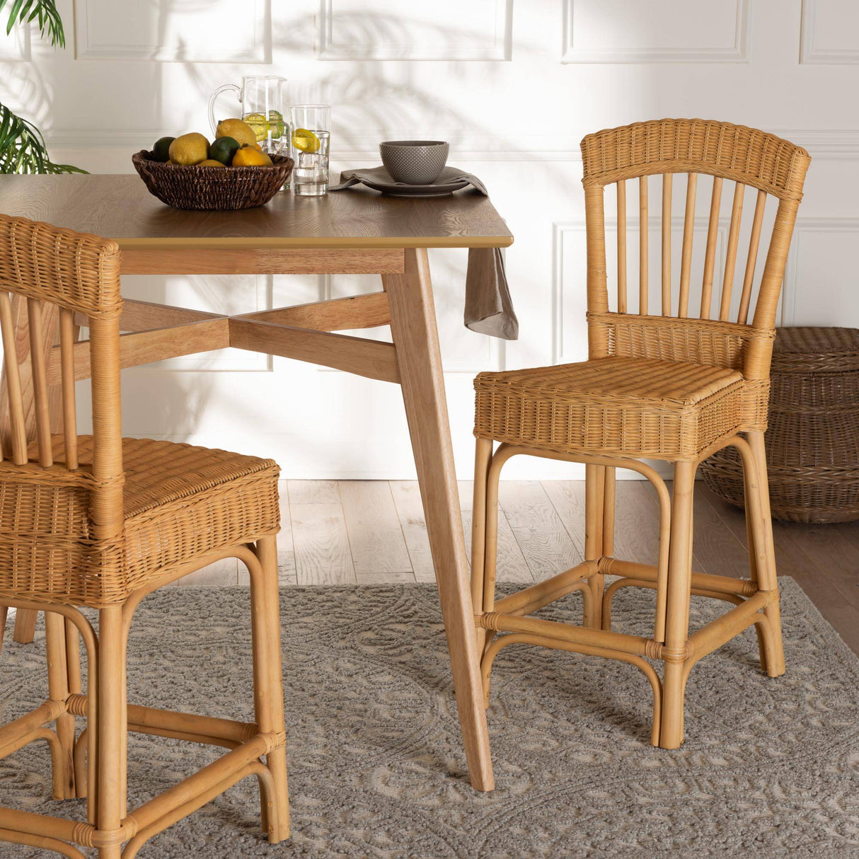 Barito Modern Wicker Fair Natural Rattan Counter Stool