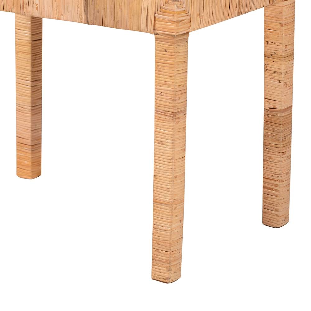 Abelia Modern Wicker Fair Natural Rattan and Mahogany Wood Short Accent Bench