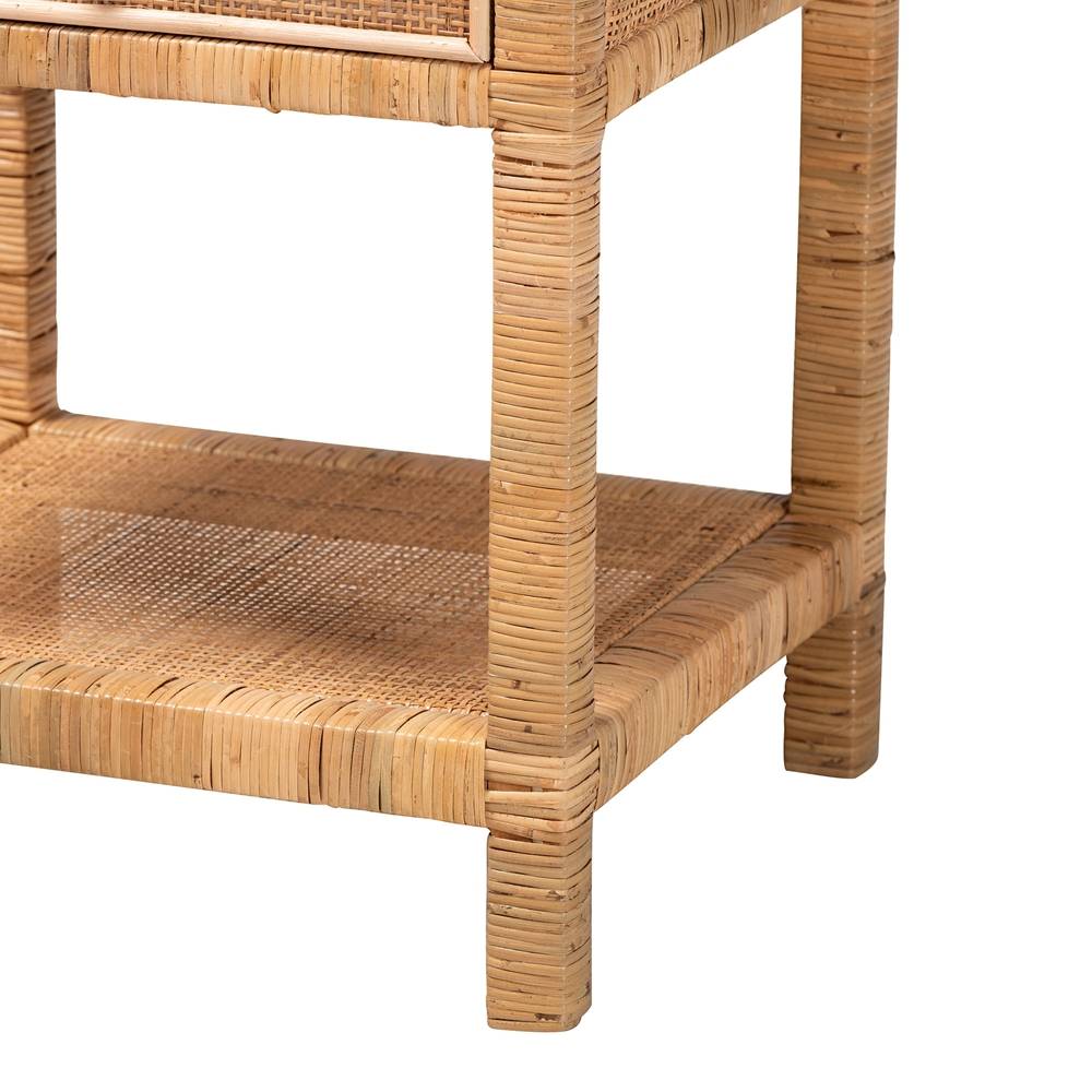 Adelia Modern Wicker Fair Natural Rattan and Mahogany Wood 1-Drawer Nightstand