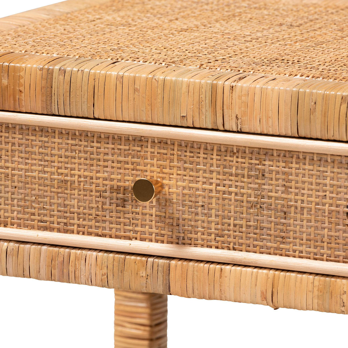 Adelia Modern Wicker Fair Natural Rattan and Mahogany Wood 1-Drawer Nightstand