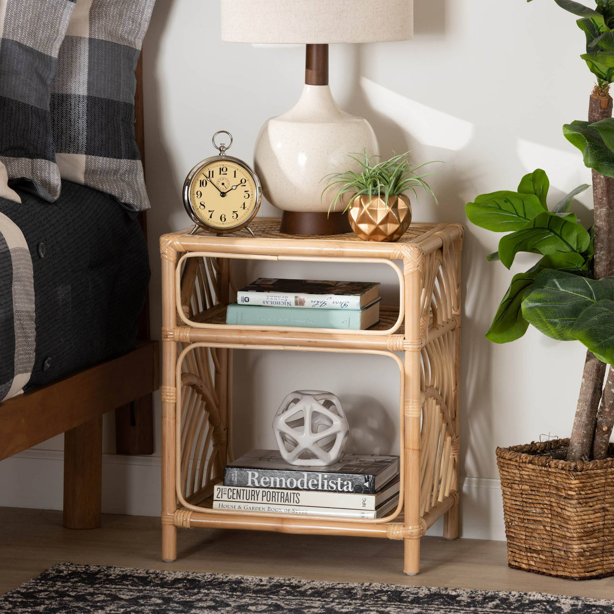 Baara Modern Wicker Fair Natural Brown Rattan Nightstand