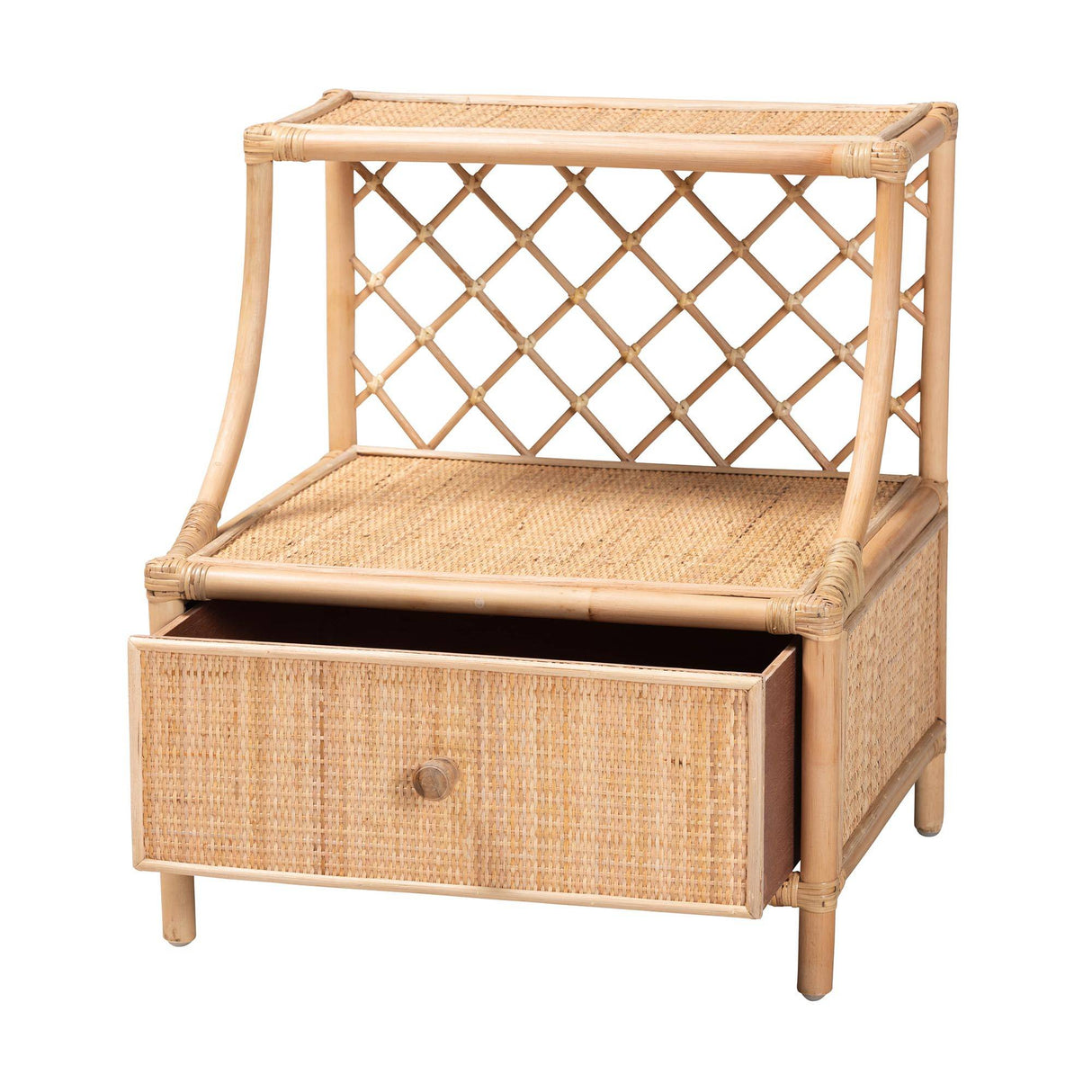Lalo Modern Wicker Fair Natural Brown Rattan 1-Drawer Nightstand