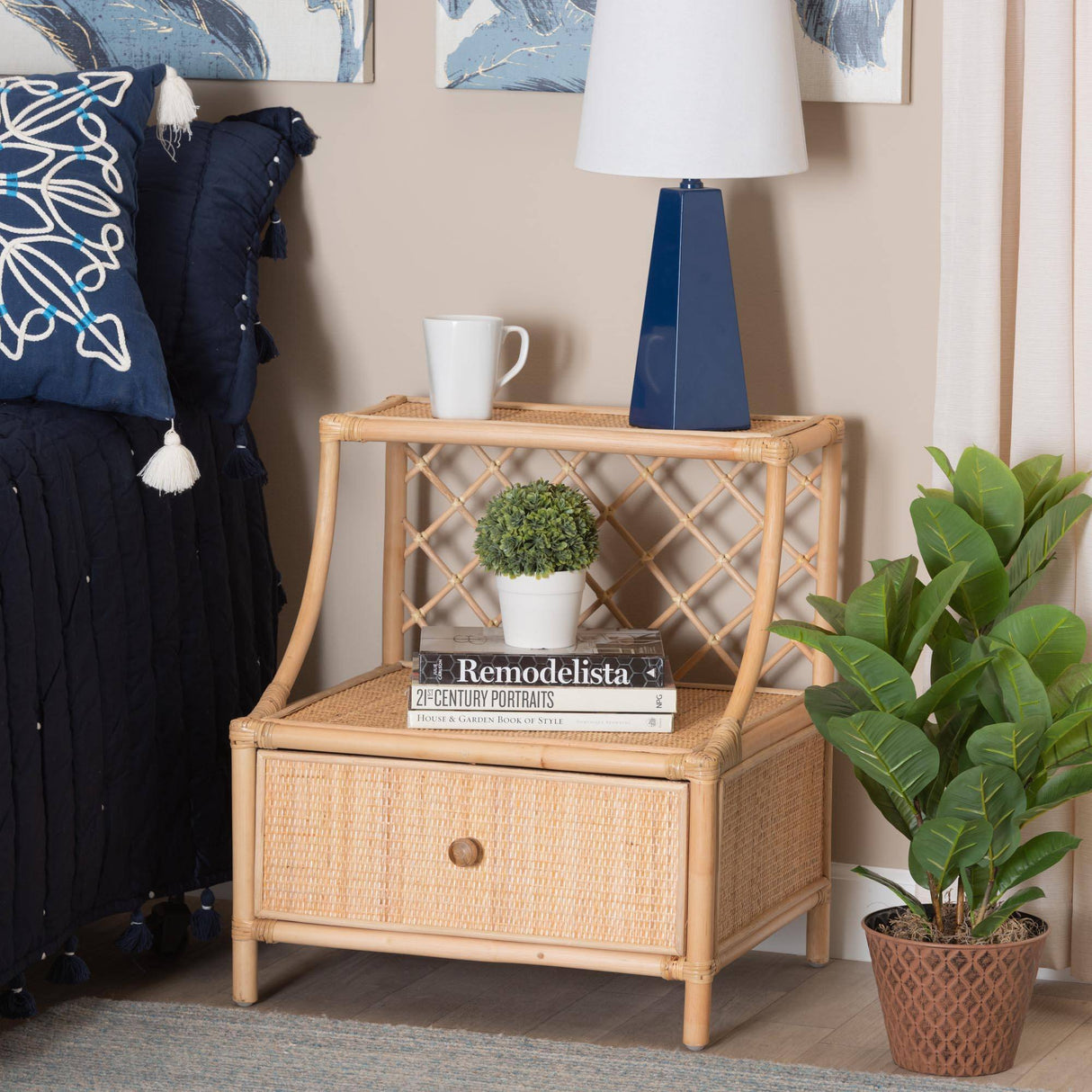 Lalo Modern Wicker Fair Natural Brown Rattan 1-Drawer Nightstand