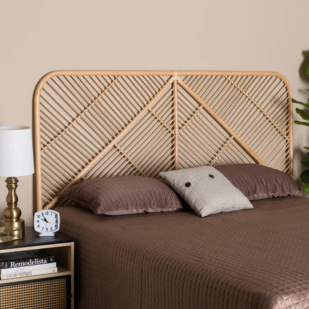 Walid Modern Wicker Fair Natural Brown Rattan Queen Size Standalone Headboard