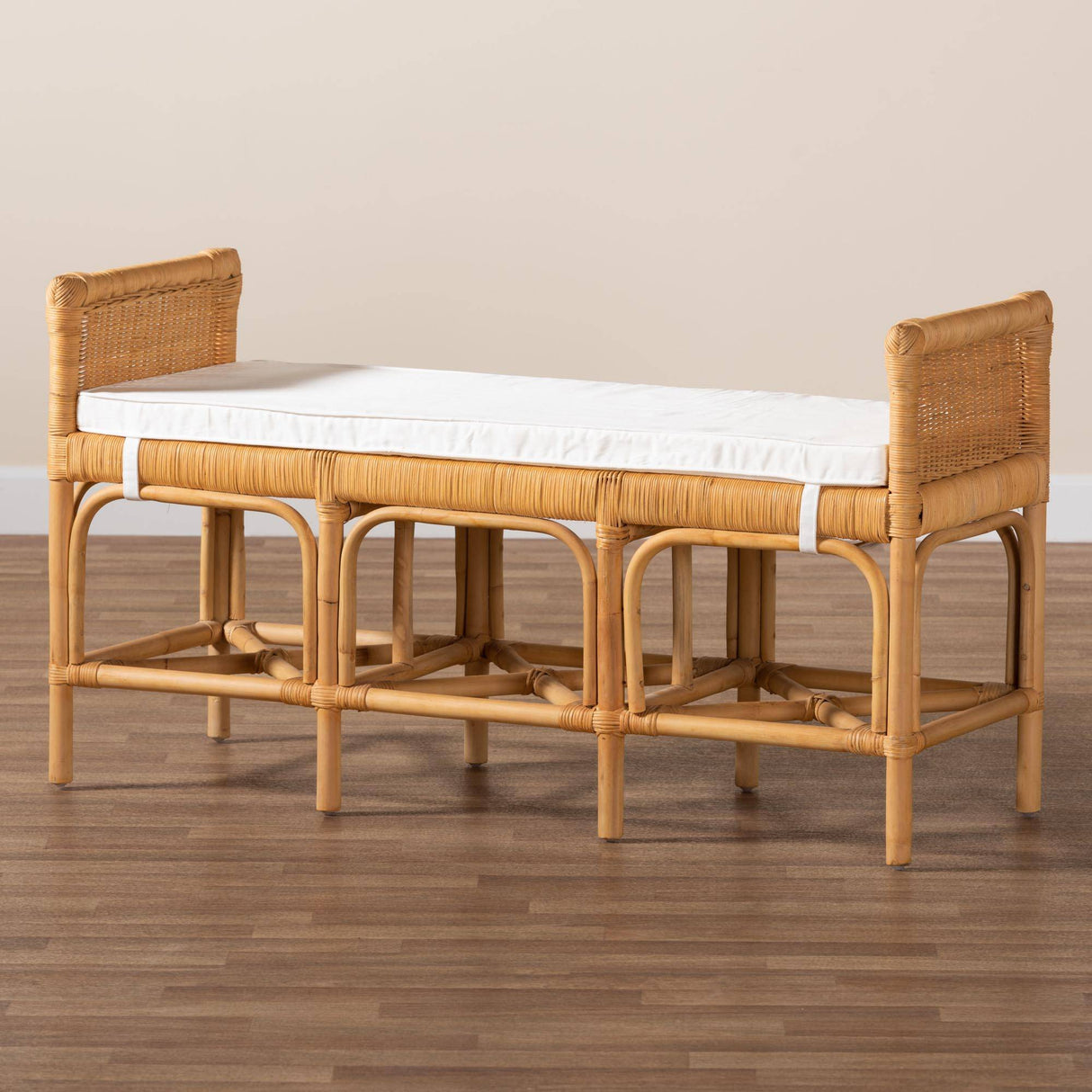 Nairi Modern Wicker Fair Natural Brown Rattan Bench