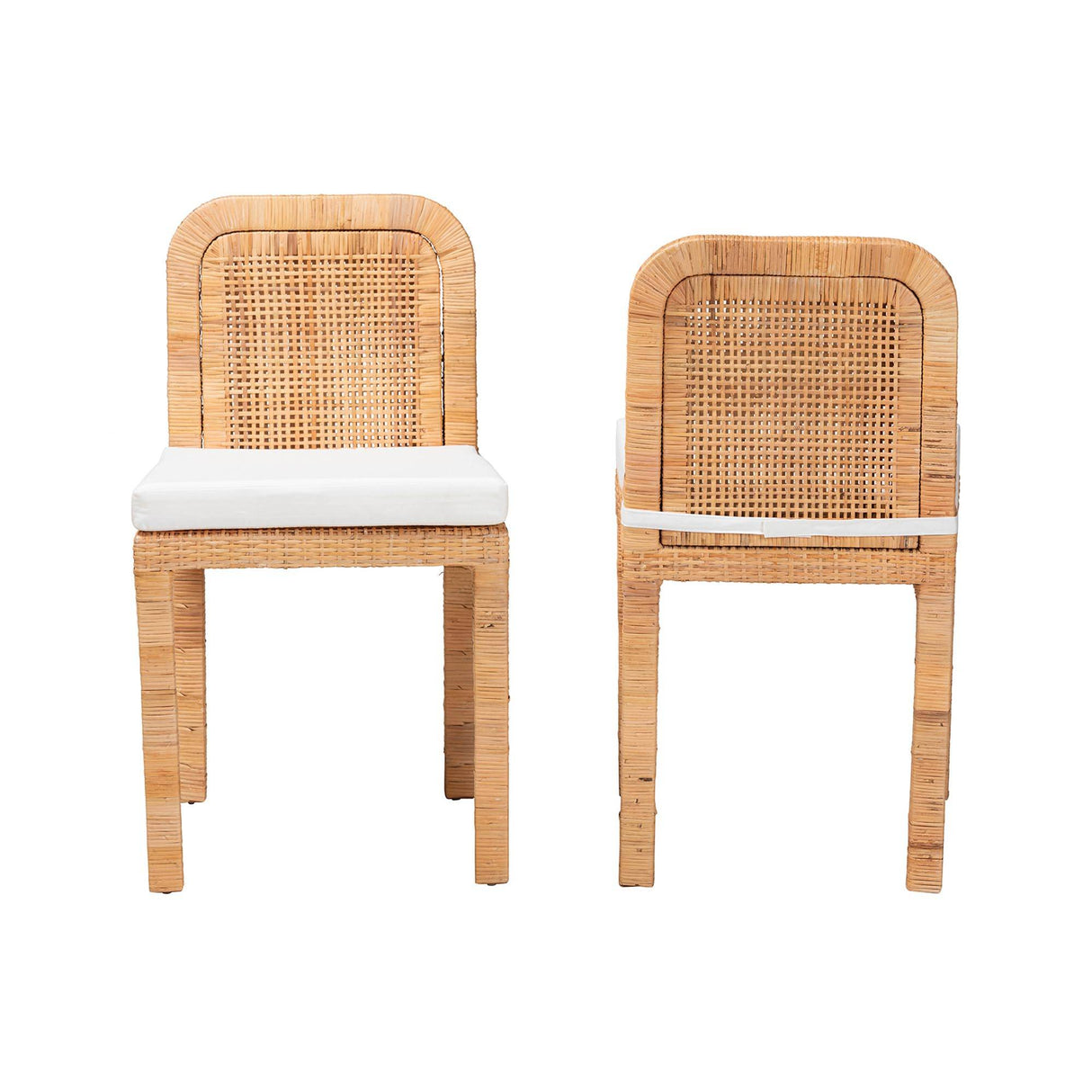 Zariah Modern Wicker Fair Natural Brown Rattan and Mahogany Wood 2-Piece Dining Chair Set