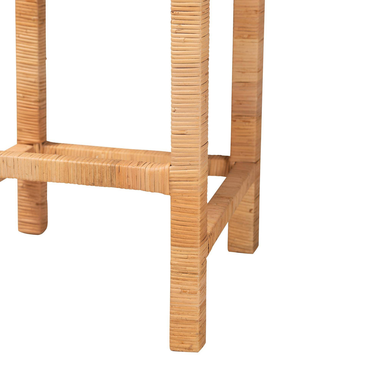Zariah Modern Wicker Fair Natural Brown Rattan and Mahogany Wood Bar Stool