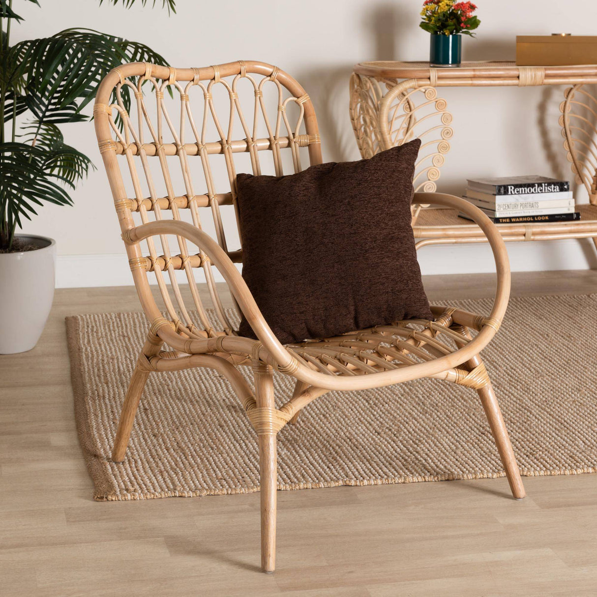 Bajo Modern Wicker Fair Natural Brown Rattan Arm Chair