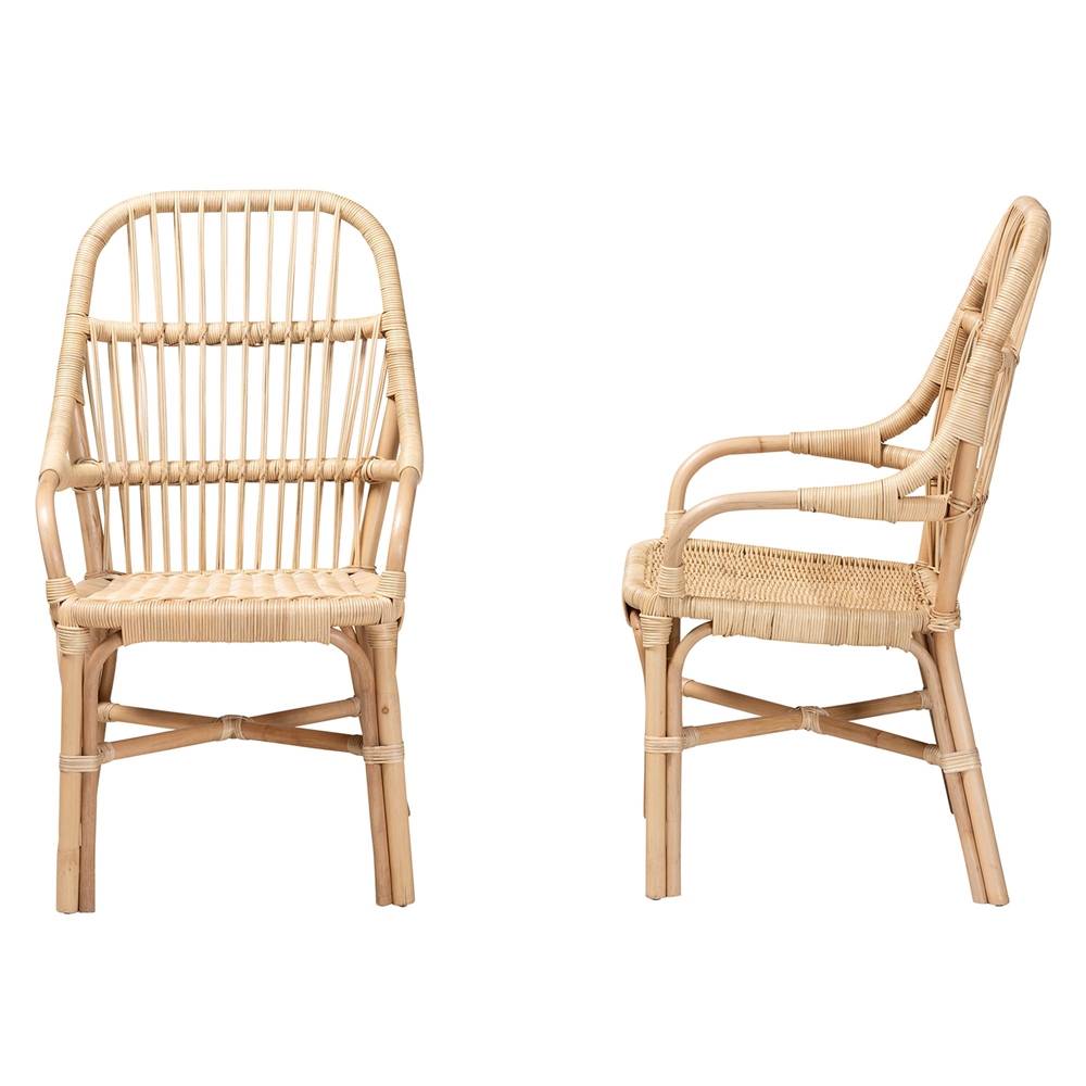 Sumatera Modern Wicker Fair Natural Brown Rattan 2-Piece Dining Chair Set
