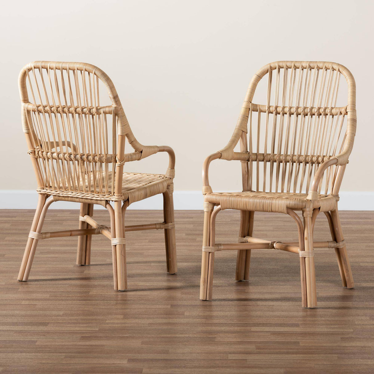 Sumatera Modern Wicker Fair Natural Brown Rattan 2-Piece Dining Chair Set