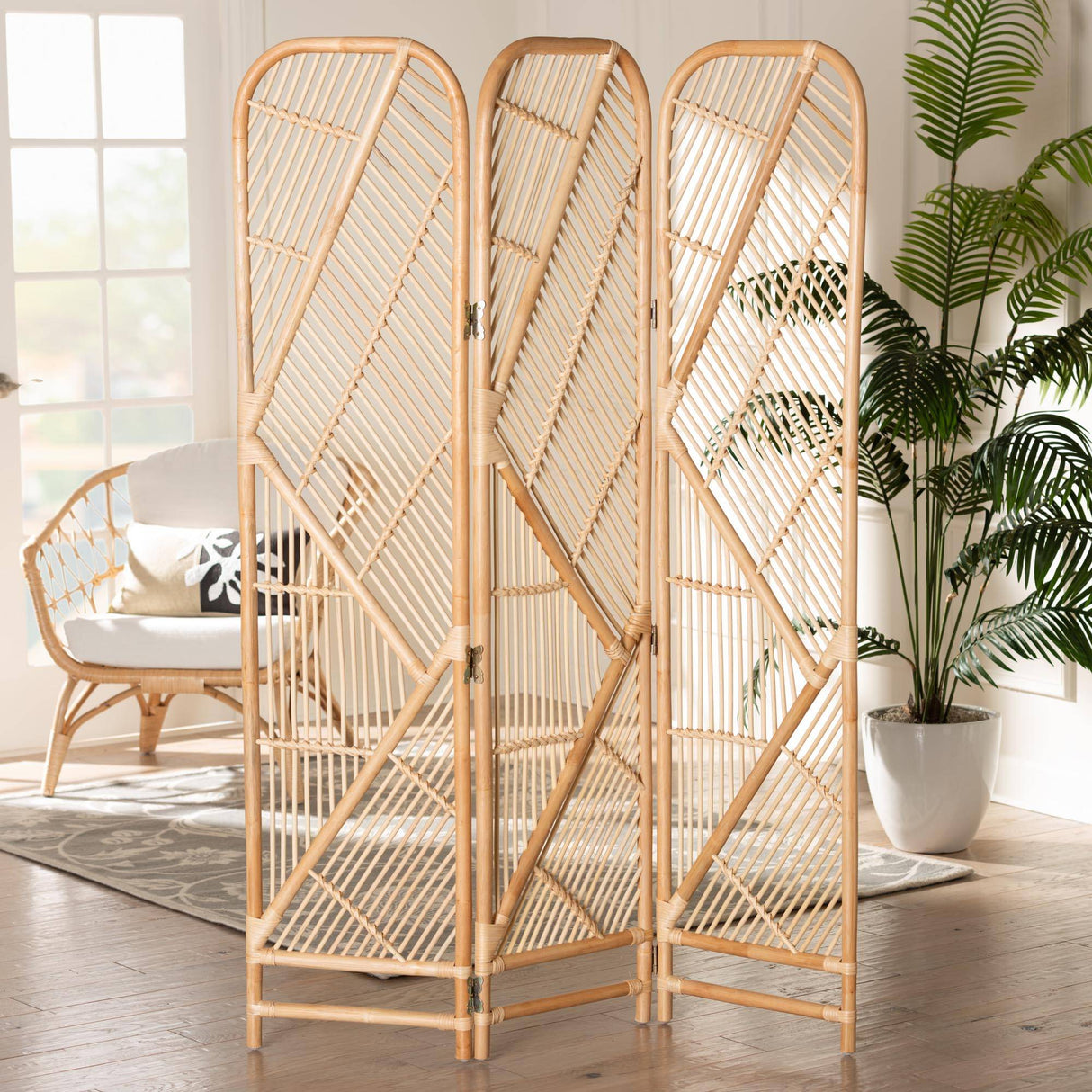 Firenze Modern Wicker Fair Natural Brown Rattan Room Divider