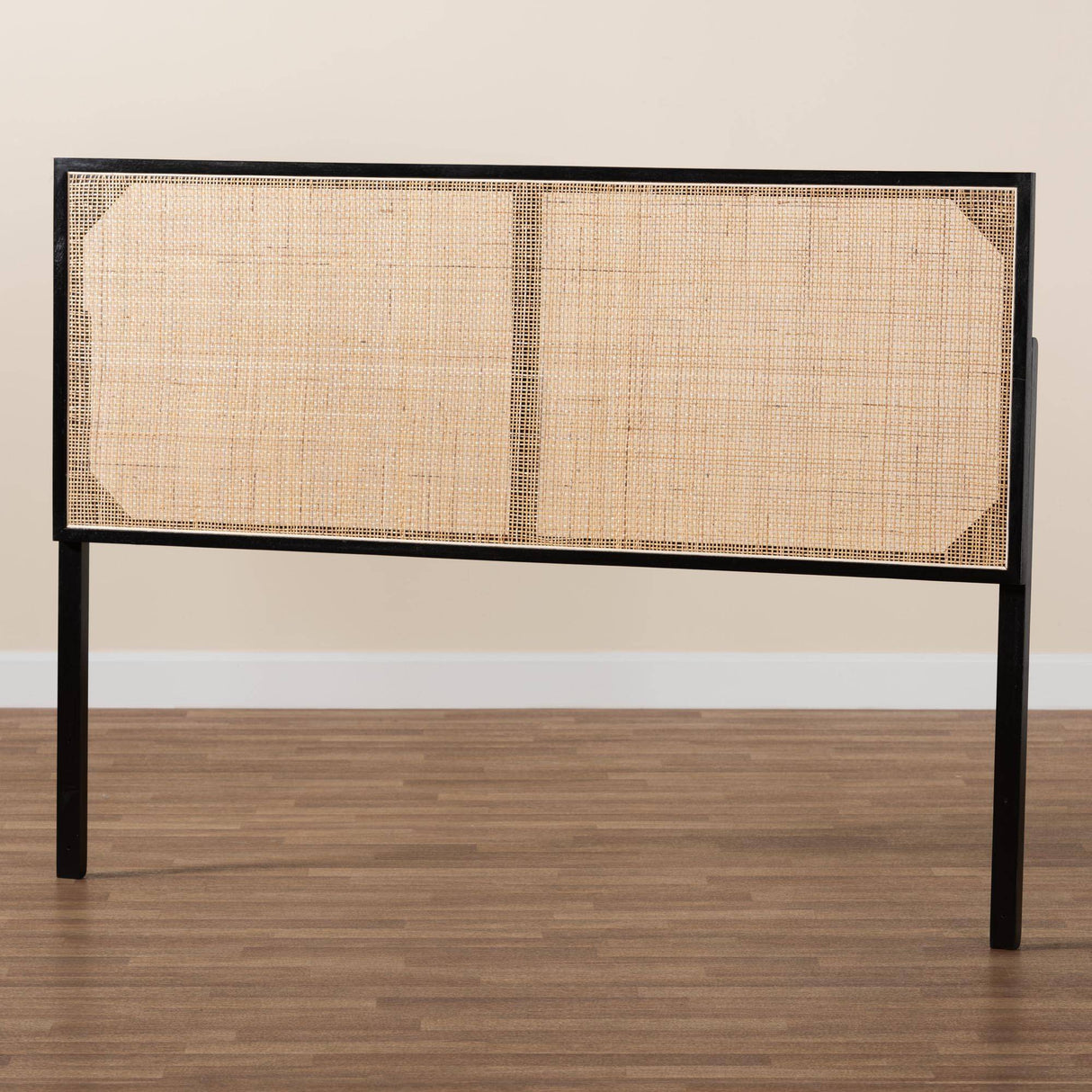 Aurelia Modern Wicker Fair Dark Brown Finished Bayur Wood and Natural Rattan Queen Size Headboard