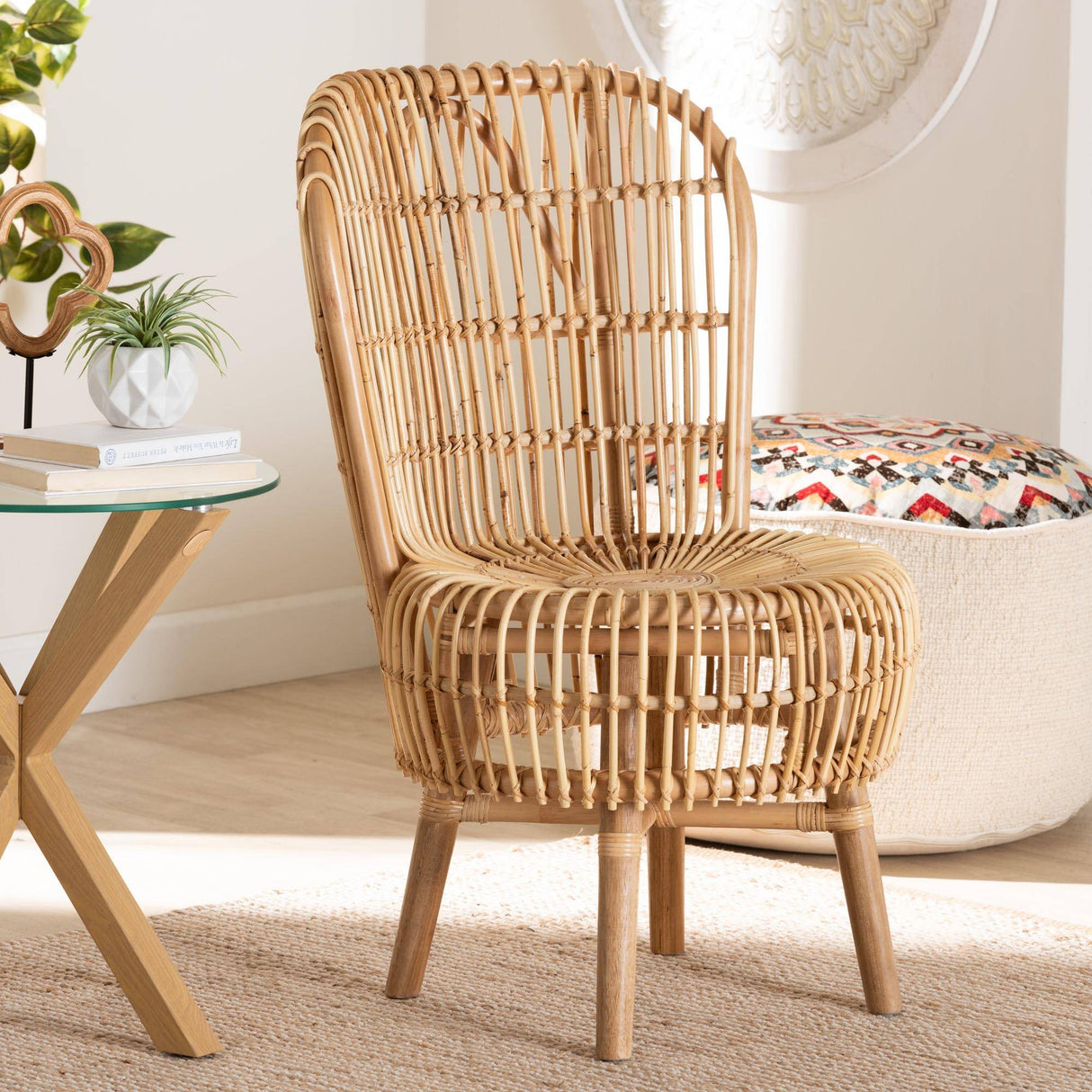 Nagoya Modern Wicker Fair Natural Rattan Tall Lounge Chair