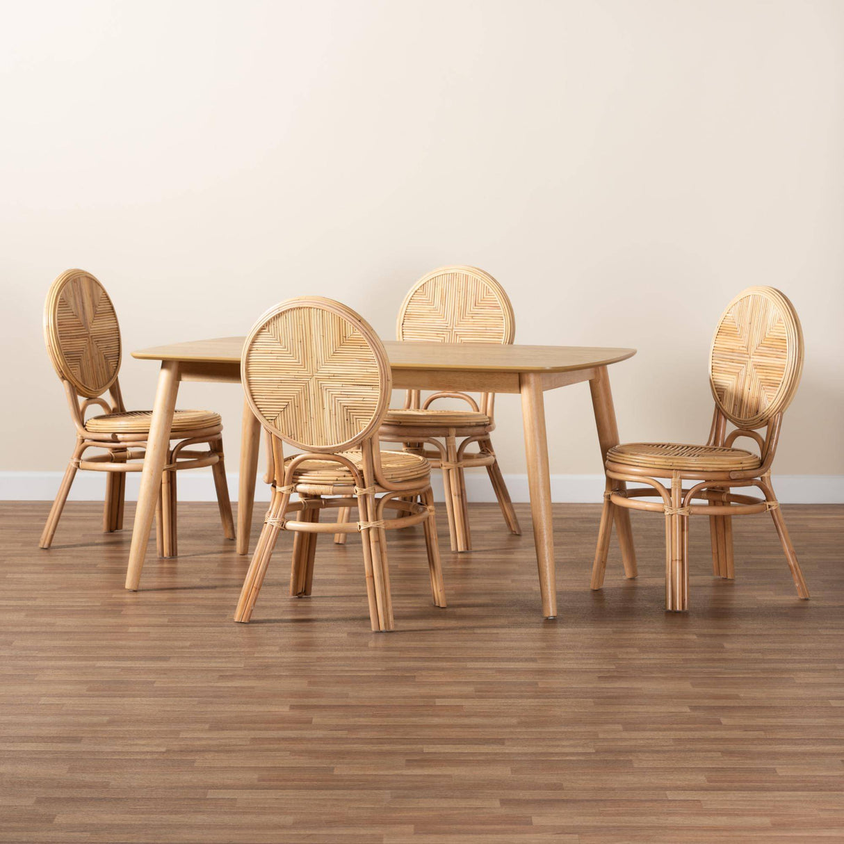 Carita Modern Wicker Fair Natural Brown Rattan 5-Piece Dining Set