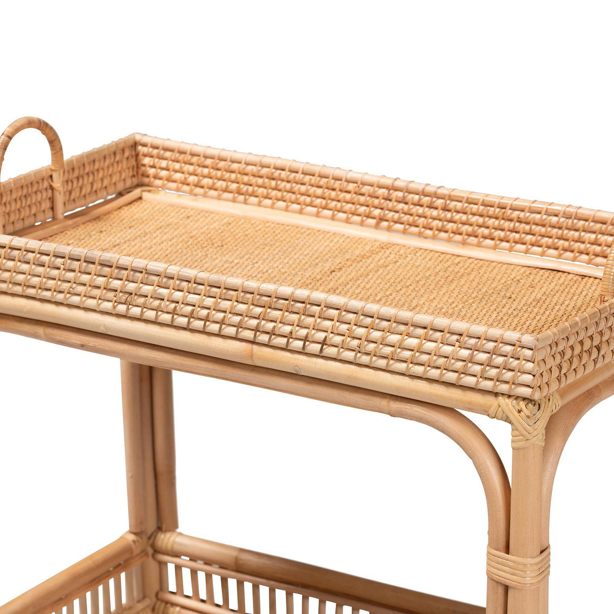 Lombok Modern Wicker Fair Natural Brown Rattan Bar Wine Cart