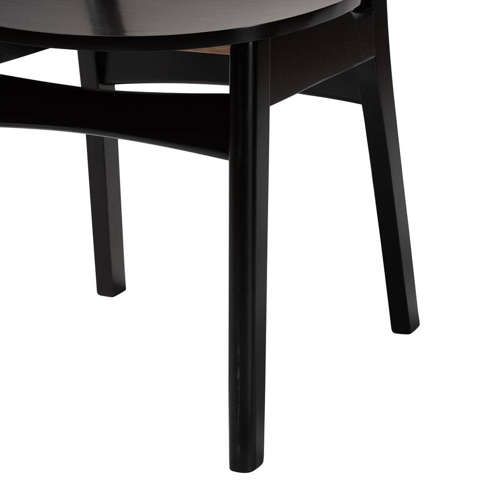 Tafari Mid-Century Modern Dark Brown Finished Wood and Rattan 2-Piece Dining Chair Set