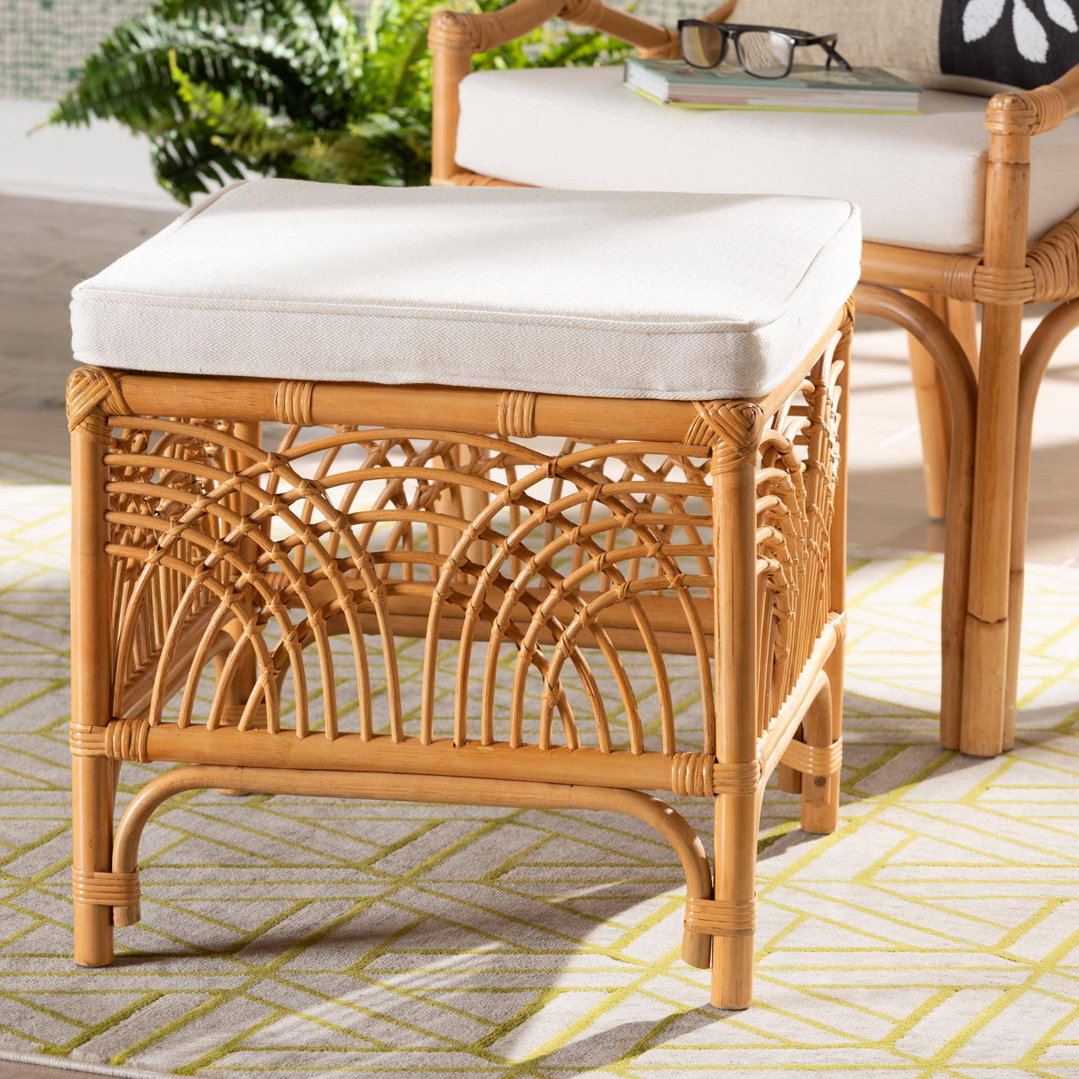 Materra Modern bohemian Natural Brown Rattan Footstool