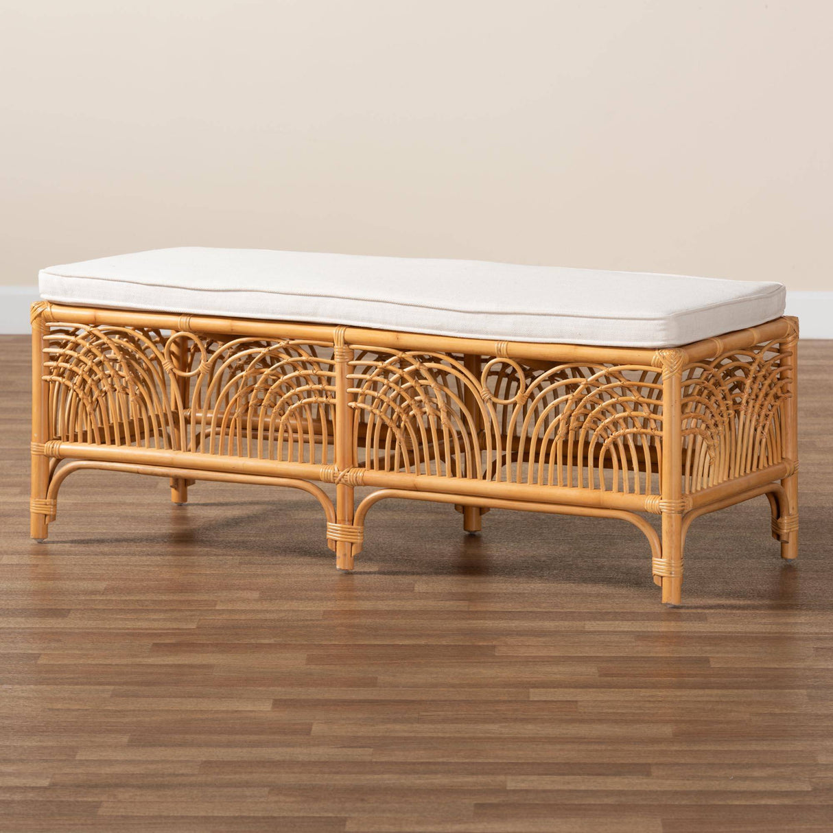 Materra Modern bohemian Natural Brown Rattan Bench