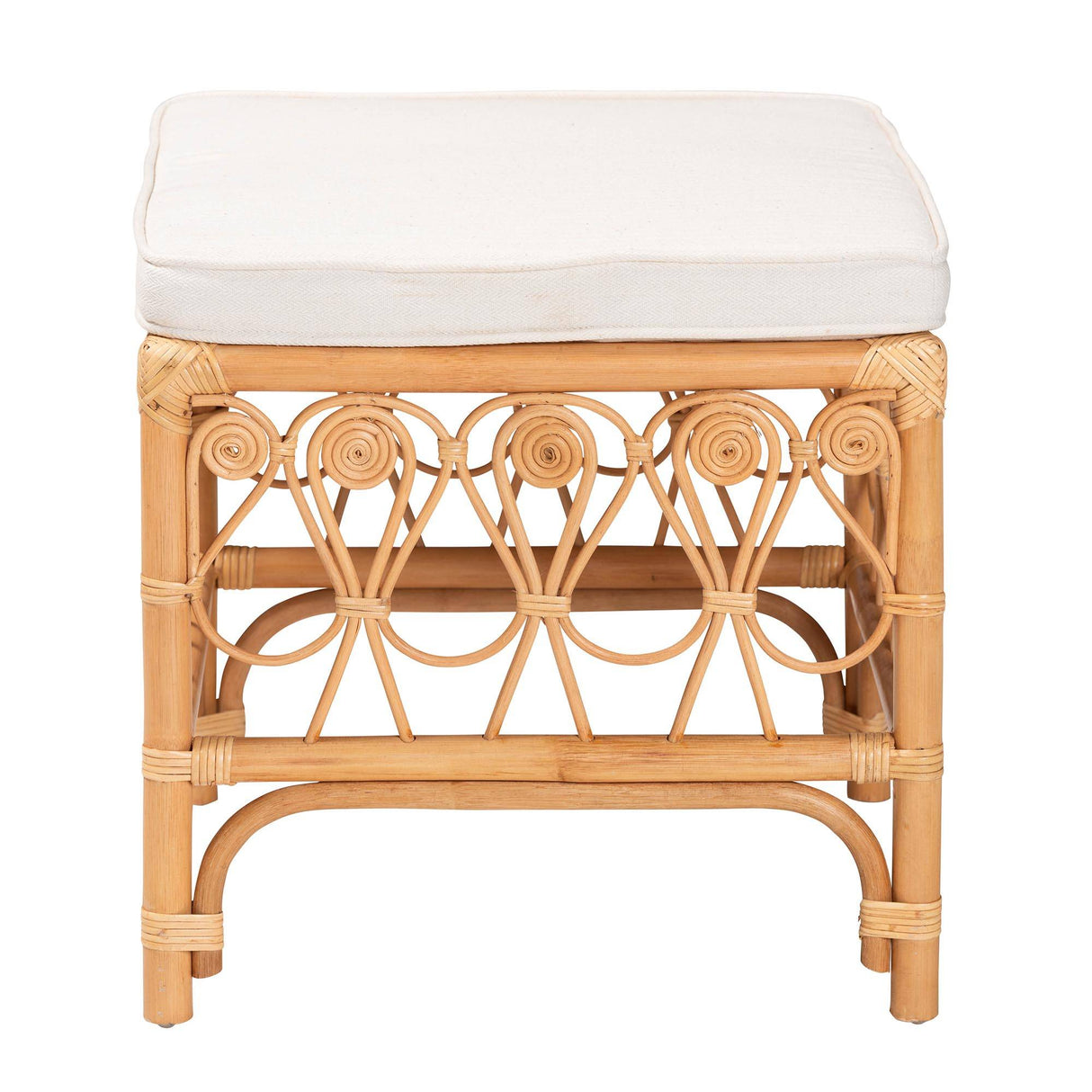 Ibiza Modern bohemian Natural Brown Rattan Footstool