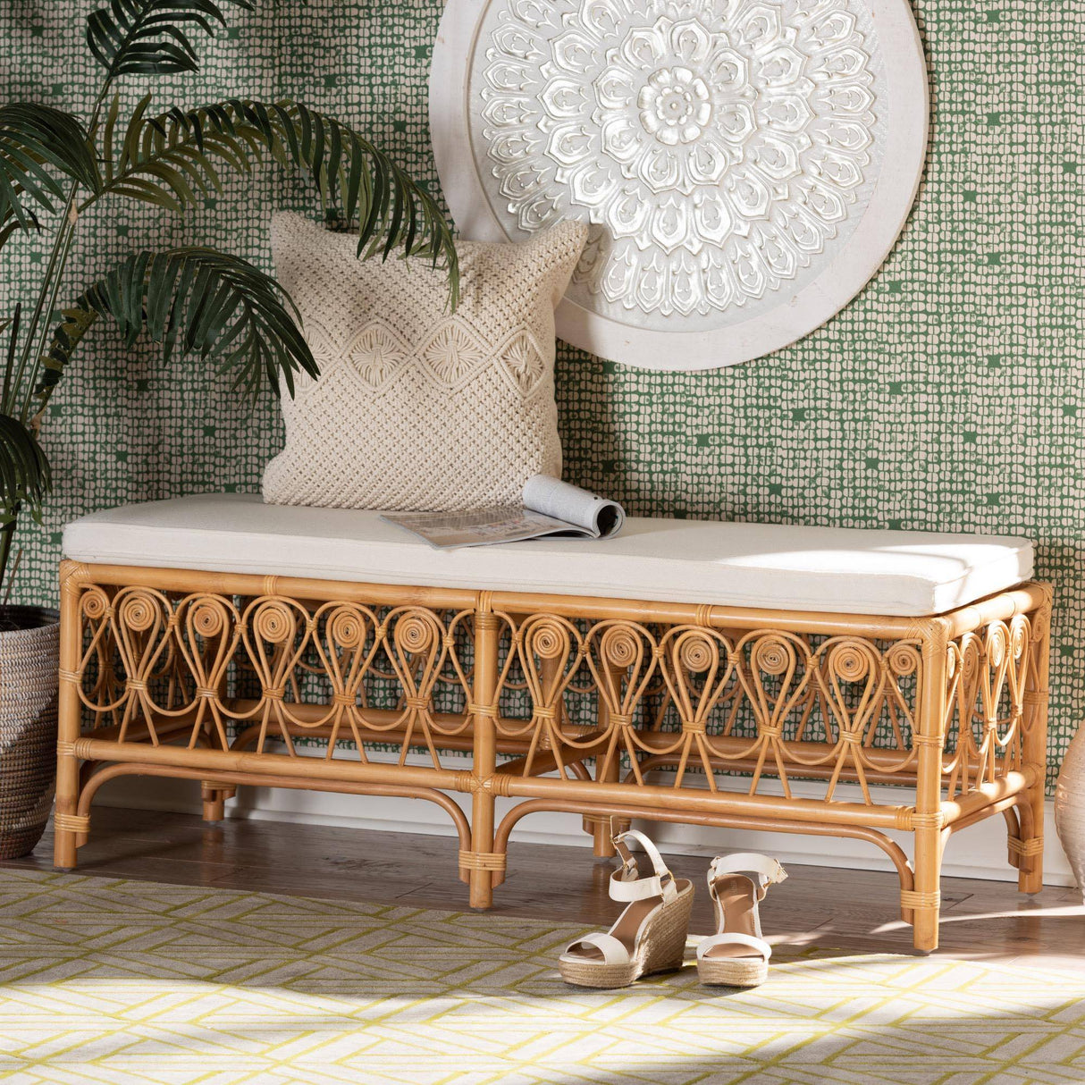 Ibiza Modern bohemian Natural Brown Rattan Bench
