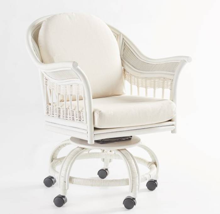 Bermuda Whitewash Swivel-Tilt Caster Dining or Desk Chair by South Sea Rattan Model 1423