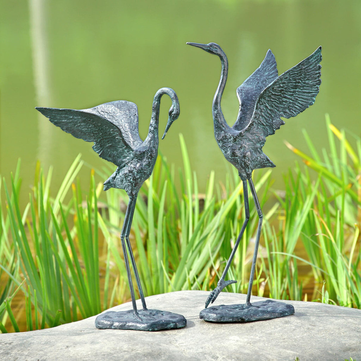 Double Crane Garden Sculpture