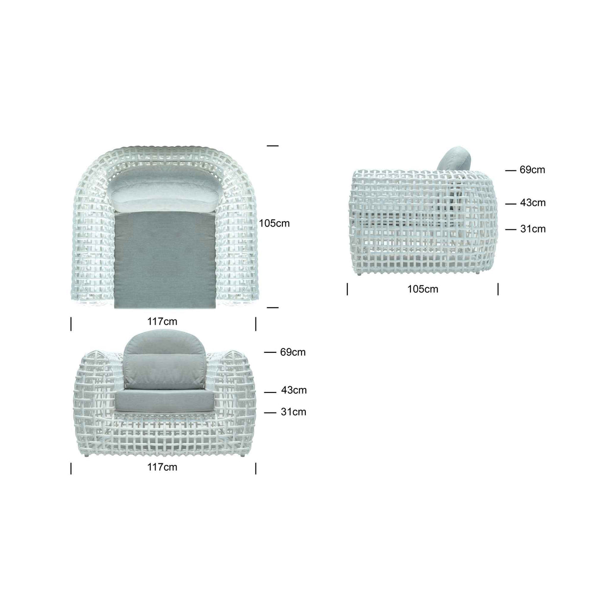 Dynasty Outdoor Armchair with Sunbrella Cushion Model 22381-WMNP-CUSH by Skyline Design