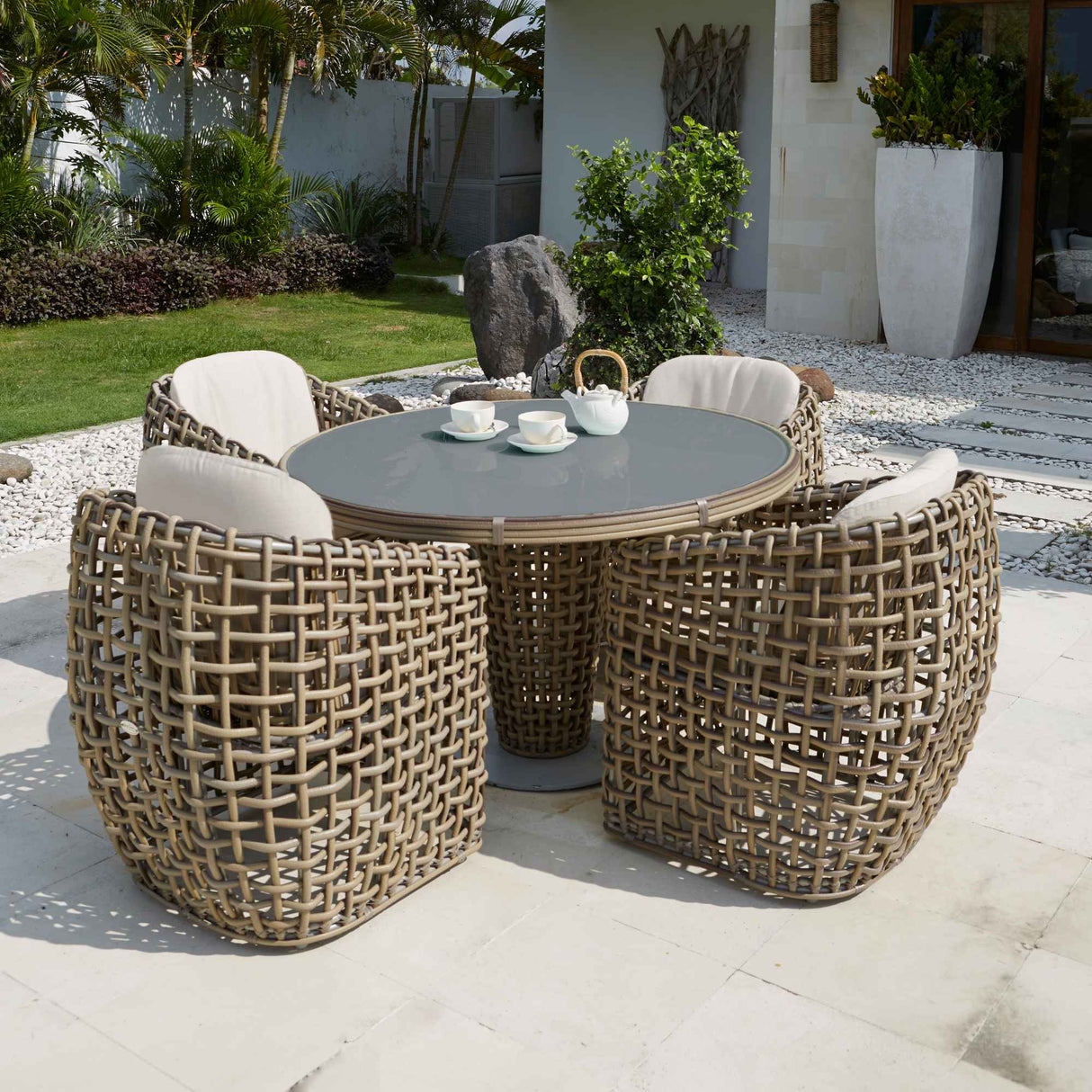 Dynasty Outdoor 5-Piece Dining Set with Sunbrella Cushion Model 22461-KMNP-5PC-CUSH by Skyline Design