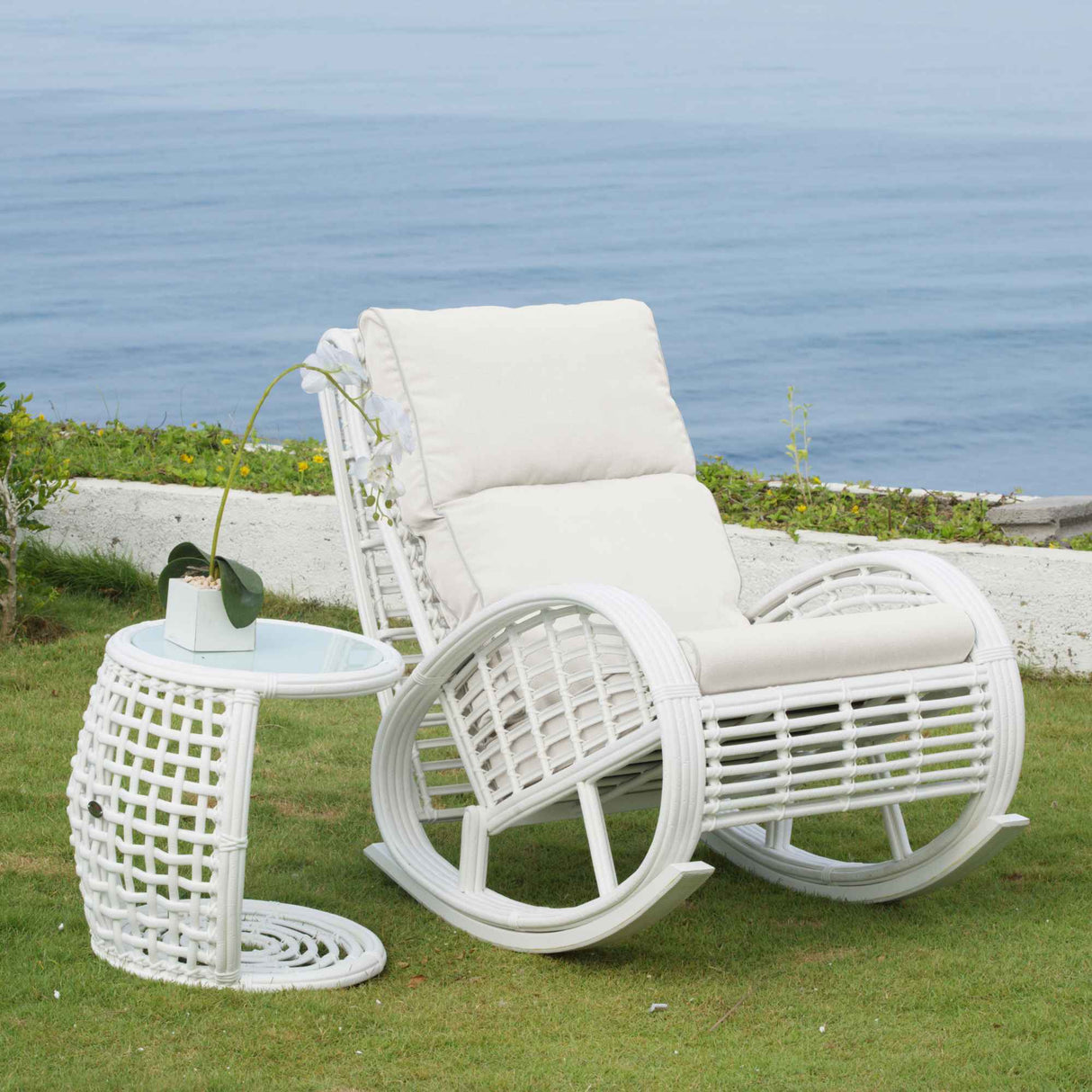 Dynasty Outdoor Rocker with Sunbrella Cushion Model 22858-WMNP-CUSH by Skyline Design