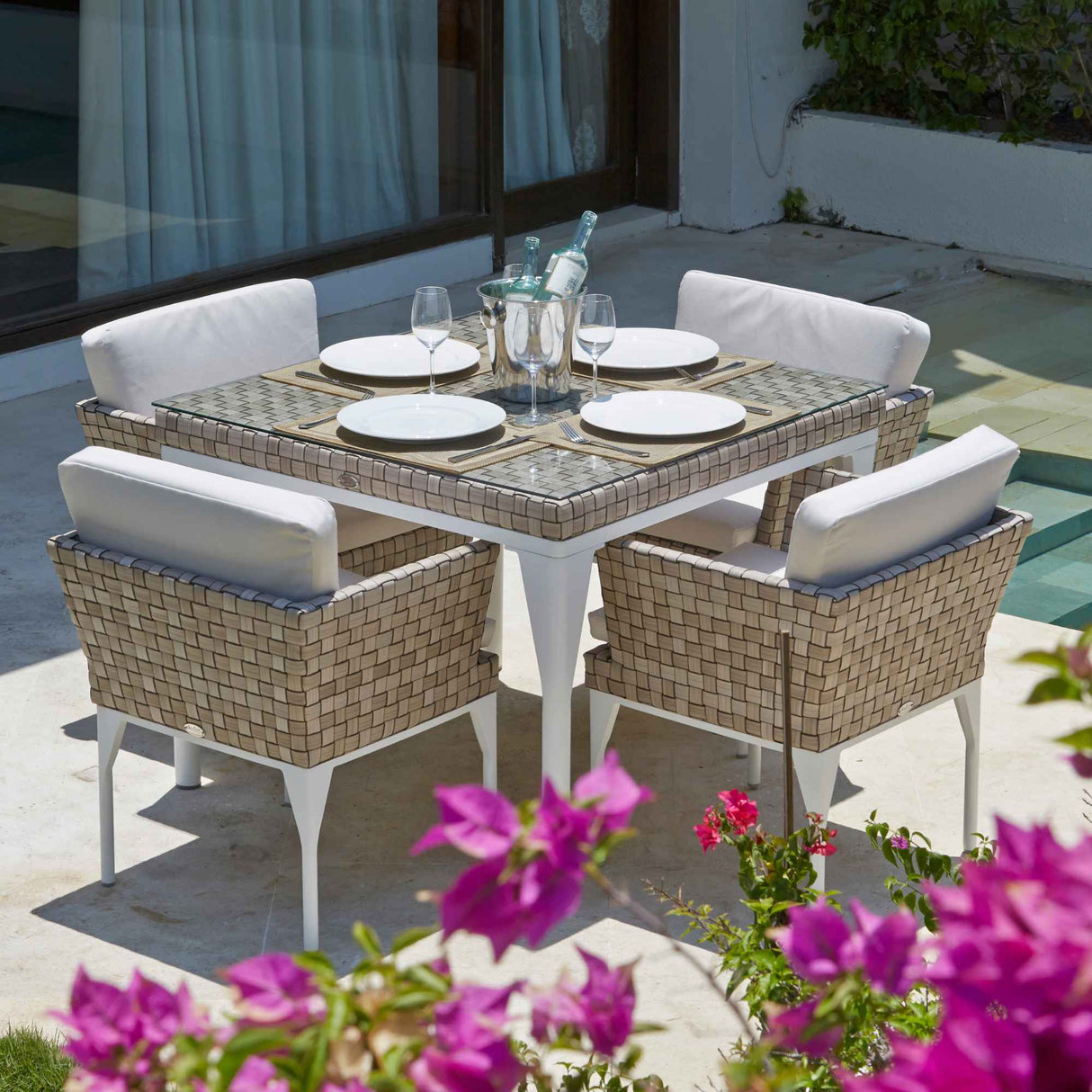 Brafta Outdoor 5-Piece Dining Set with Sunbrella Cushions Model 22938-SSFF-5PC-CUSH by Skyline Design