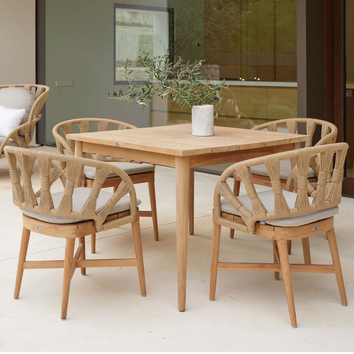 Krabi Outdoor 5-Piece Square Dining Set with Sunbrella Cushions Model 24100-TEAK-KA-5PC by Skyline Design