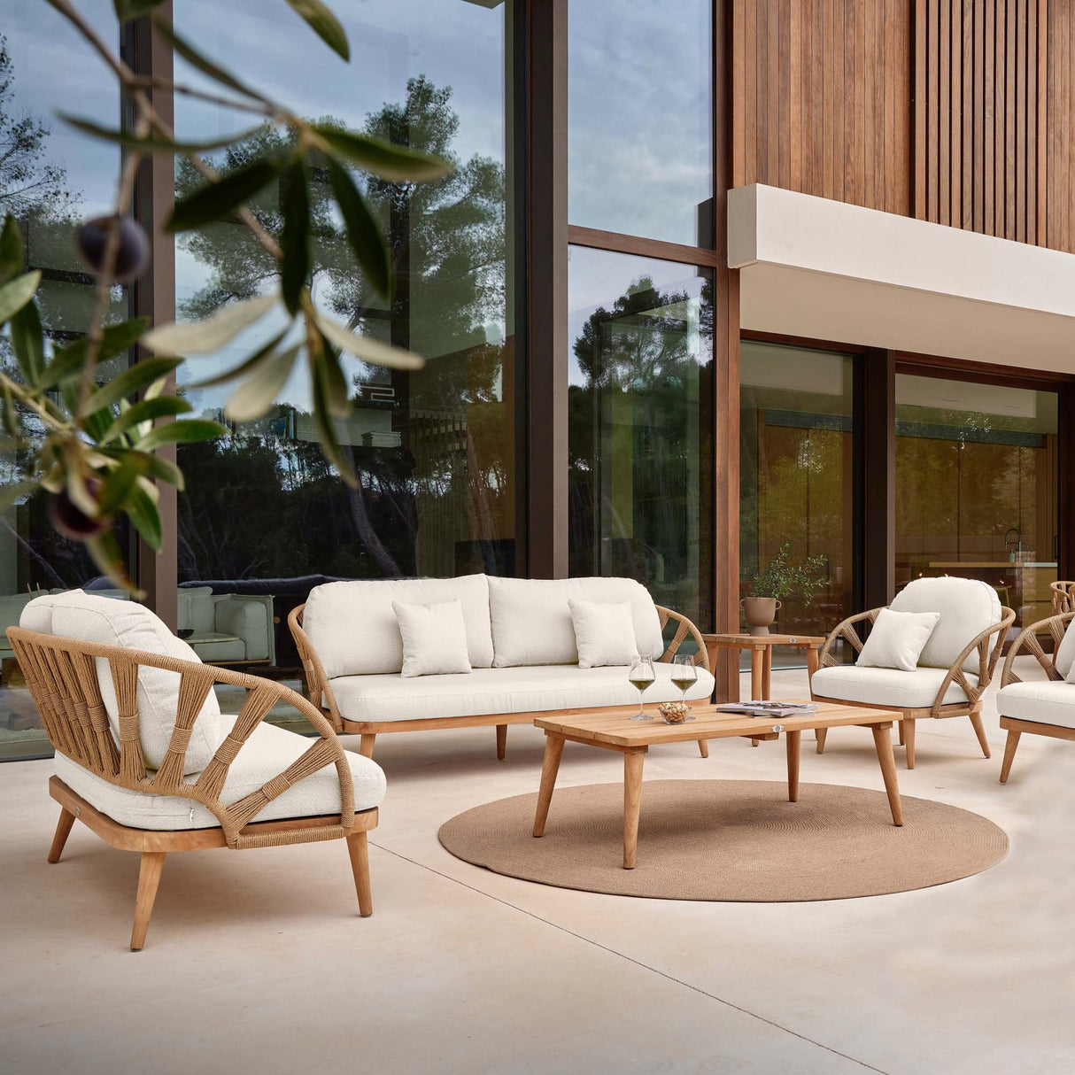 Krabi Outdoor 7-Piece Seating Set with Sunbrella Cushions Model 24101-RNAT-7PC by Skyline Design