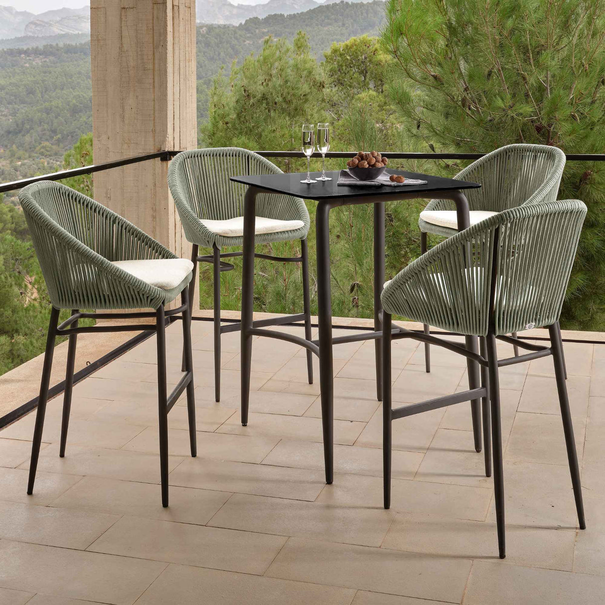 Rodona Outdoor 5-Piece Pub Set with Sunbrella Cushions Model 24162-CMA-RO-5PC by Skyline Design