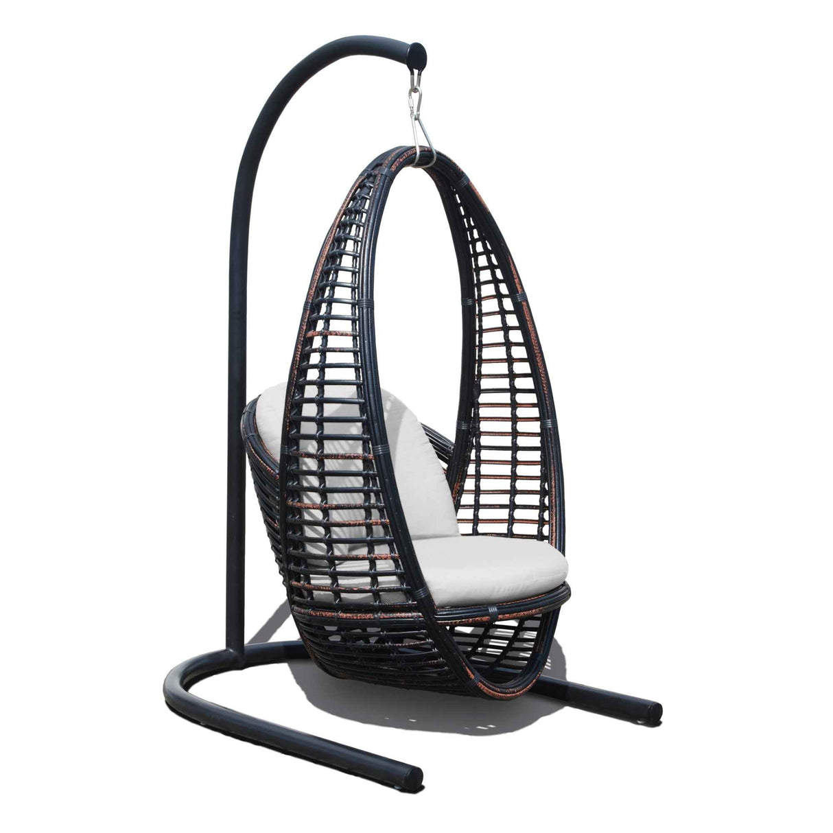 Heri Outdoor Hanging Chair with Frame and Sunbrella Cushions Model 2972-BMNP-2PC-CUSH by Skyline Design