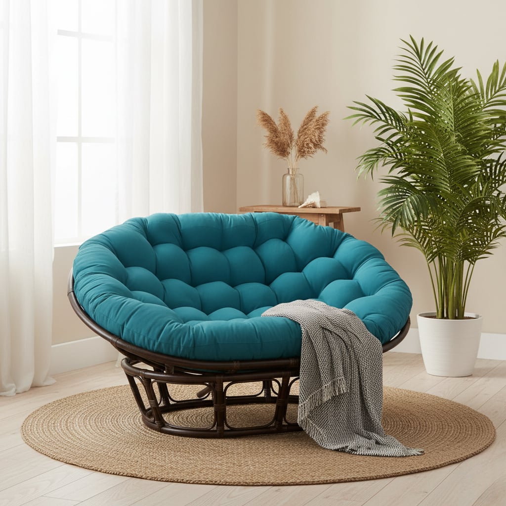 Bali Rattan Mamasan Double Papasan Chair with Microsuede Plush Cushions