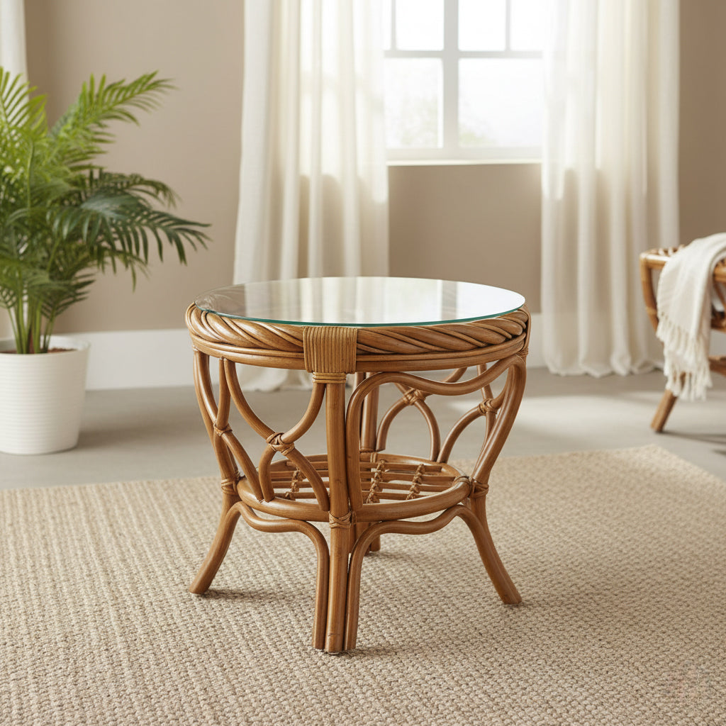 New Twist Round End Table w/Glass Model 3343ET from South Sea Rattan