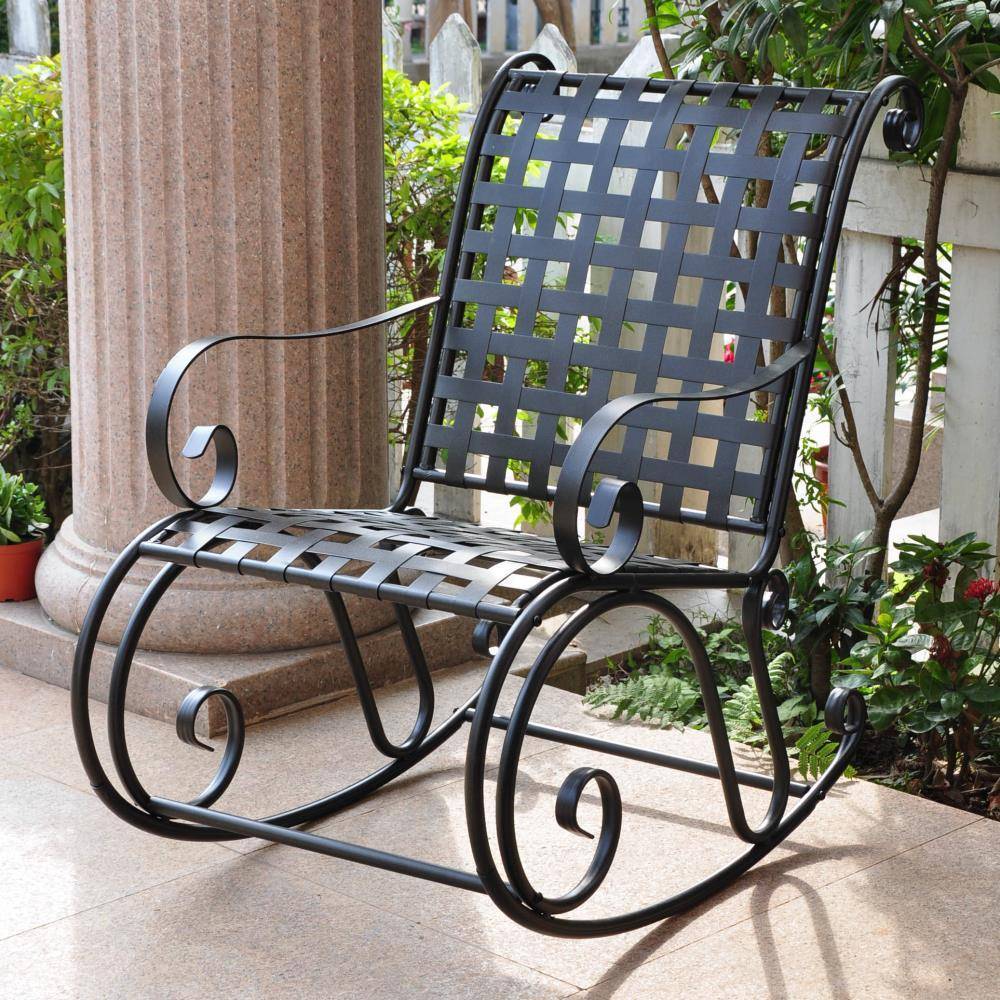 Mandalay Outdoor Wrought Iron Rocker by International Caravan Model 3453-ANT-BK
